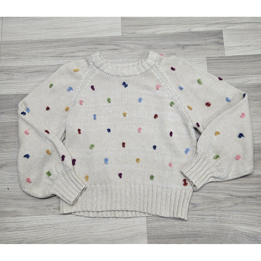 Lush Womens Cream Knit Rainbow Sweater Small Bishop Sleeve